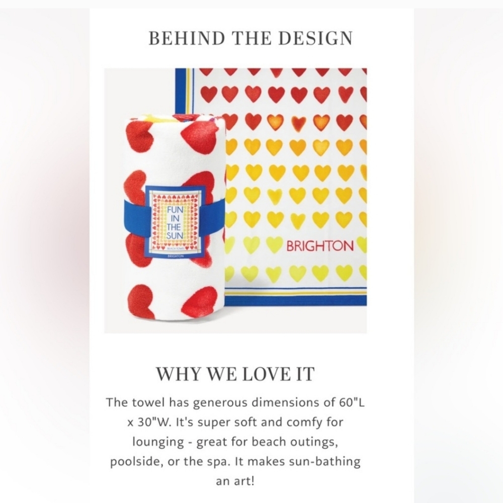 Brighton Beach Towel with Red and Yellow Hearts